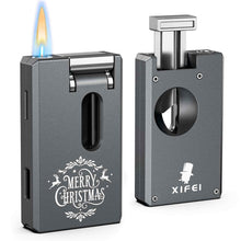 Load image into Gallery viewer, XIFEI 3-in-1 Cigar Pipe Lighter, Soft &amp; Jet Flame, Windproof Adjustable Butane Lighter with Cigar V Cutter &amp; Punch, Personalized Gift for Christmas, Birthdays, or Football Fans
