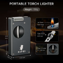 Load image into Gallery viewer, XIFEI 3-in-1 Cigar Pipe Lighter, Soft &amp; Jet Flame, Windproof Adjustable Butane Lighter with Cigar V Cutter &amp; Punch, Personalized Gift for Christmas, Birthdays, or Football Fans

