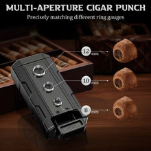 Load image into Gallery viewer, KEJIAR 4-in-1 Cigar Lighter, 2 Jet Flame Refillable Butane Torch Lighter, 3-Size Cigar Punch Cutter, Nubber &amp; Stand, Ideal Gift for Men
