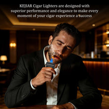Load image into Gallery viewer, KEJIAR 4-in-1 Cigar Lighter, 2 Jet Flame Refillable Butane Torch Lighter, 3-Size Cigar Punch Cutter, Nubber &amp; Stand, Ideal Gift for Men
