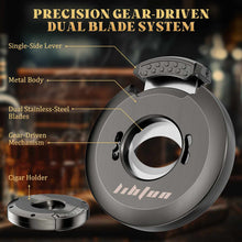 Load image into Gallery viewer, LIHTUN 2-in-1 Cigar Cutter, Gear Guillotine Cutter with Built in Cigar Holder, Stainless Steel Blades, Cuts Up to 60 Ring Gauge Cigars

