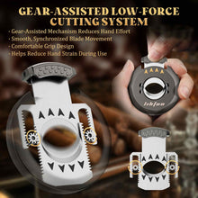 Load image into Gallery viewer, LIHTUN 2-in-1 Cigar Cutter, Gear Guillotine Cutter with Built in Cigar Holder, Stainless Steel Blades, Cuts Up to 60 Ring Gauge Cigars
