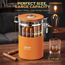 Load image into Gallery viewer, VALLUME Glass Humidor Jar with Hygrometer and Humidifier, Premium Cigar Storage Box with Silicone layer, Spanish Cedar Wood &amp; Airtight Wooden Lid, Holds Up to 20 Cigars
