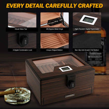 Load image into Gallery viewer, LIHTUN Cigar Humidor and Cigar Lighter Kit, Cedar Wood Cigar Case with Digital Hygrometer &amp; Lock, All In One Butane Lighter, Holds Up to 50 Cigars
