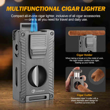 Load image into Gallery viewer, LIHTUN Cigar Humidor and Cigar Lighter Kit, Cedar Wood Cigar Case with Digital Hygrometer &amp; Lock, All In One Butane Lighter, Holds Up to 50 Cigars
