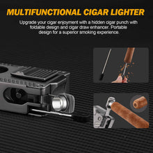 Load image into Gallery viewer, LIHTUN Cigar Humidor and Cigar Lighter Kit, Cedar Wood Cigar Case with Digital Hygrometer &amp; Lock, All In One Butane Lighter, Holds Up to 50 Cigars

