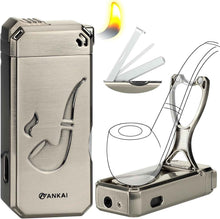 Load image into Gallery viewer, KEJIAR 5-in-1 Pipe Lighter, Soft Flame Lighter with Pipe Holder Tamper Needle Scraper Tools, Refillable Butane Lighter
