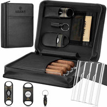 Load image into Gallery viewer, KEJIAR Travel Humidor Case with Cigar V Cutter, Straight Cigar Cutter, Cigar Punch, Cigar Humidifier Pack
