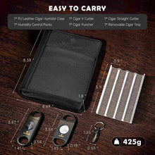 Load image into Gallery viewer, KEJIAR Travel Humidor Case with Cigar V Cutter, Straight Cigar Cutter, Cigar Punch, Cigar Humidifier Pack
