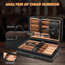 Load image into Gallery viewer, LIHTUN Cigar Humidor, Leather Cedar Wood Travel Cigar Case and Multifunctional 5-in-1 Cigar Lighter Set, Portable Humidor Box with hygrometer, Holds 7 Cigars
