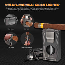 Load image into Gallery viewer, LIHTUN Cigar Humidor, Leather Cedar Wood Travel Cigar Case and Multifunctional 5-in-1 Cigar Lighter Set, Portable Humidor Box with hygrometer, Holds 7 Cigars
