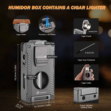 Load image into Gallery viewer, LIHTUN Cigar Humidor, Leather Cedar Wood Travel Cigar Case and Multifunctional 5-in-1 Cigar Lighter Set, Portable Humidor Box with hygrometer, Holds 7 Cigars
