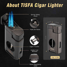 Load image into Gallery viewer, TISFA Cigar Humidor, Leather Cedar Wood Cigar Case with Cigar Lighter, V Cut Cigar Cutter, Cigar Holder 3 in 1, Portable Travel Cigar Humidor Box with Humidifier, Cigar Gift Set
