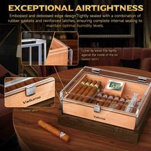 Load image into Gallery viewer, VALLUME Acrylic Cigar Humidor, Desktop Humidor Box with Cigar Accessory Drawer, Includes Gel Humidifier and Digital Hygrometer, Cedar Wood Tray, Holds Up to 45 Cigars
