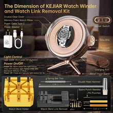 Load image into Gallery viewer, KEJIAR Single Automatic Watch Winder with Watch Link Removal Tool, Rotating Watch Case with Dual Power Supply, 2 Rotation Modes, Flexible Pillows, LED Light, Quiet Motor, Small Watch Spinner
