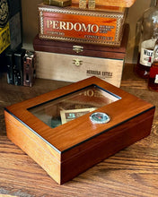 Load image into Gallery viewer, TISFA Cigar Humidor, Glass Top Cigar Box with Hygrometer Humidifier and Divider, Desktop Cedar Wood Storage Case Holds 20-30 Cigars
