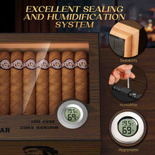 Load image into Gallery viewer, KEJIAR Wooden Humidor with Side Accessory Compartments, Glass Top Cigar Humidor with Digital Hygrometer, Adjustable Humidifier, Divider, Cigar Cutters, Holds Up to 20 Cigars
