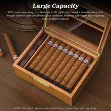 Load image into Gallery viewer, TISFA Wooden Humidor, Glass Top Cigar Box with Digital Hygrometer, Adjustable Humidifier, Accessories Drawer, Holds Up to 30 Cigars
