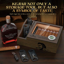 Load image into Gallery viewer, KEJIAR Wooden Humidor with Side Accessory Compartments, Glass Top Cigar Humidor with Digital Hygrometer, Adjustable Humidifier, Divider, Cigar Cutters, Holds Up to 20 Cigars
