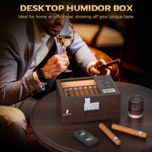 Load image into Gallery viewer, XIFEI Wooden Humidor with Combination Lock, Glass Top Cigar Humidor with Digital Hygrometer, Adjustable Humidifier, Divider, Accessories Drawer, Holds Up to 30 Cigars
