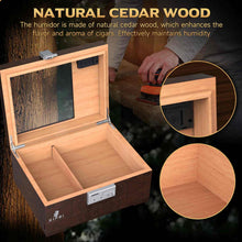 Load image into Gallery viewer, XIFEI Wooden Humidor with Combination Lock, Glass Top Cigar Humidor with Digital Hygrometer, Adjustable Humidifier, Divider, Accessories Drawer, Holds Up to 30 Cigars
