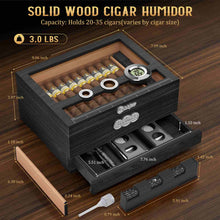 Load image into Gallery viewer, LIHTUN Wooden Humidor, Glass Top Cigar Box with Digital Hygrometer, Adjustable Humidifier, Accessories Drawer, Holds Up to 35 Cigars
