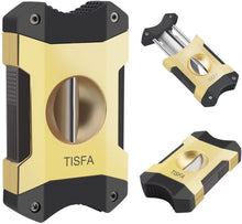 Load image into Gallery viewer, TISFA Cigar Cutter V-Cut, Stainless Steel Guillotine Sharp Cut Blade with Cigar Stand
