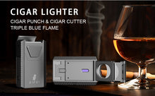 Load image into Gallery viewer, XIFEI Cigar Lighter Triple-Jet Flame, with Integrated Cigar Puncher and Double-Blade Cigar Cutter
